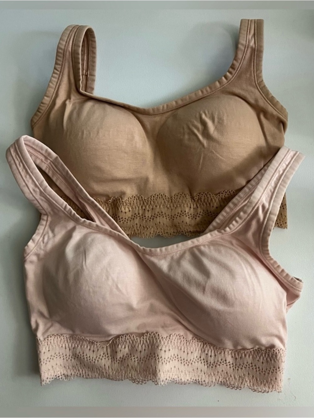 NWOT Cuddl Duds Set of 2 Lace-Band Wireless Bralette Duo - Blush Pink & Brown